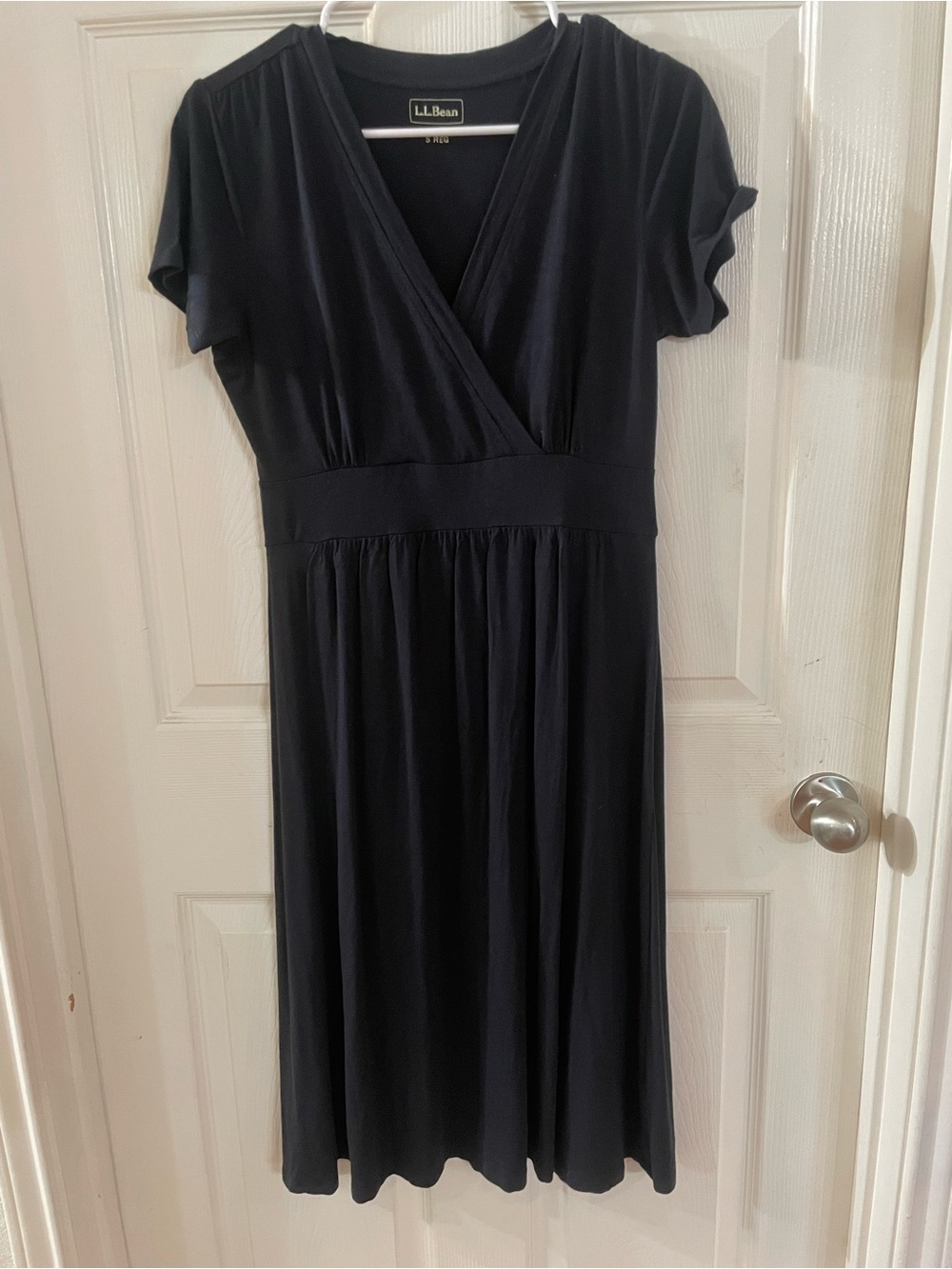 L.L. Bean Black V-Neck Midi Wrap-Style Dress